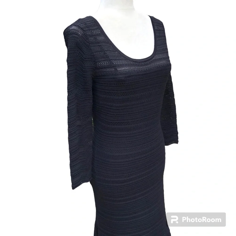 Lauren Ralph Lauren Midi Dress Black Knit Eyelet Stretch